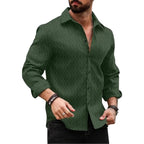 Deelmo MenS Regular Fit Button Down Dress Shirts Textured Long Sleeve Casual Hawaiian Shirt Dark Green