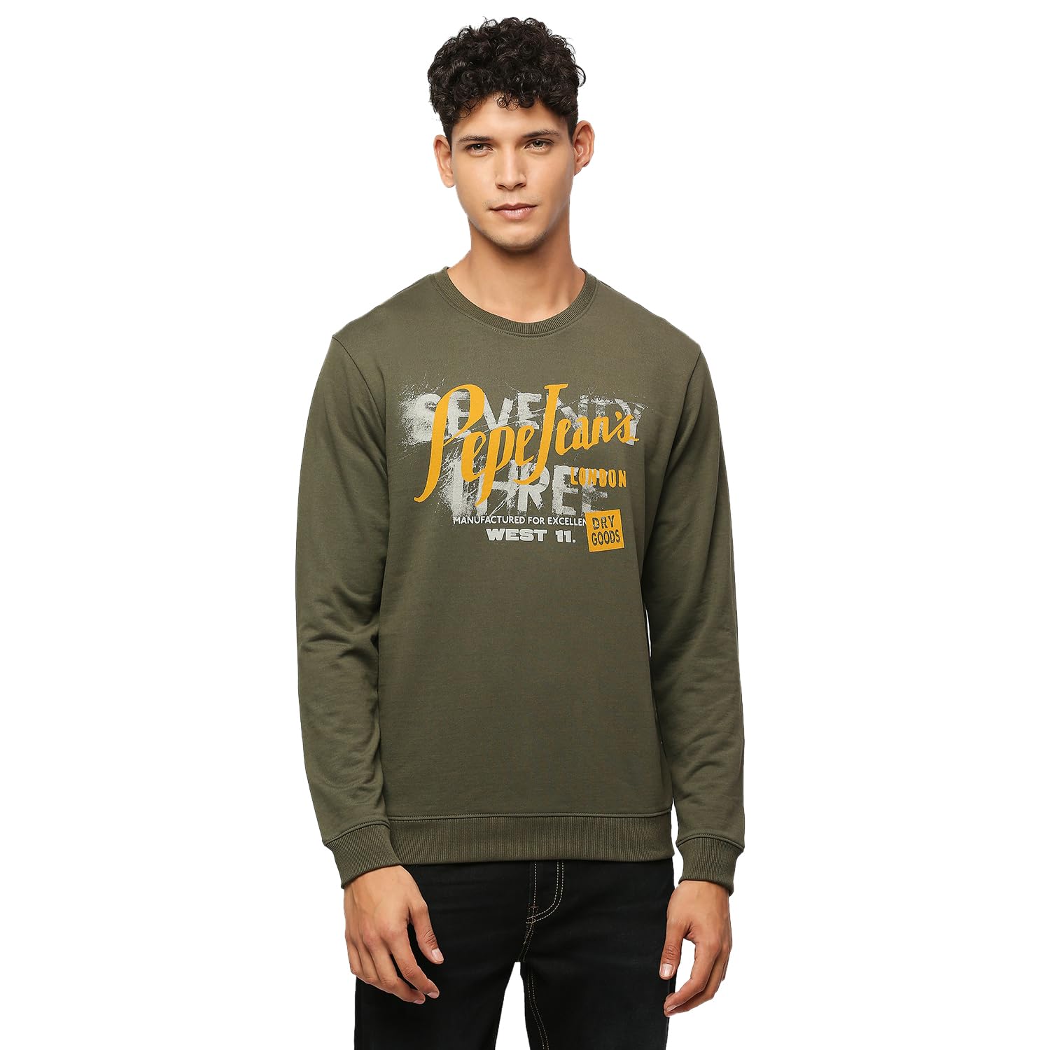 Pepe Jeans MenS Cotton Blend Crew Neck Sweatshirt (Pm582704_Olive Green
