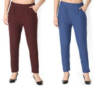 Greciilooks Women'S Premium Cotton Trouser Combo Pack Of 2 With Pocket|Pant For Kurti|Formal Pant For Office Wear & Daily Use Fo