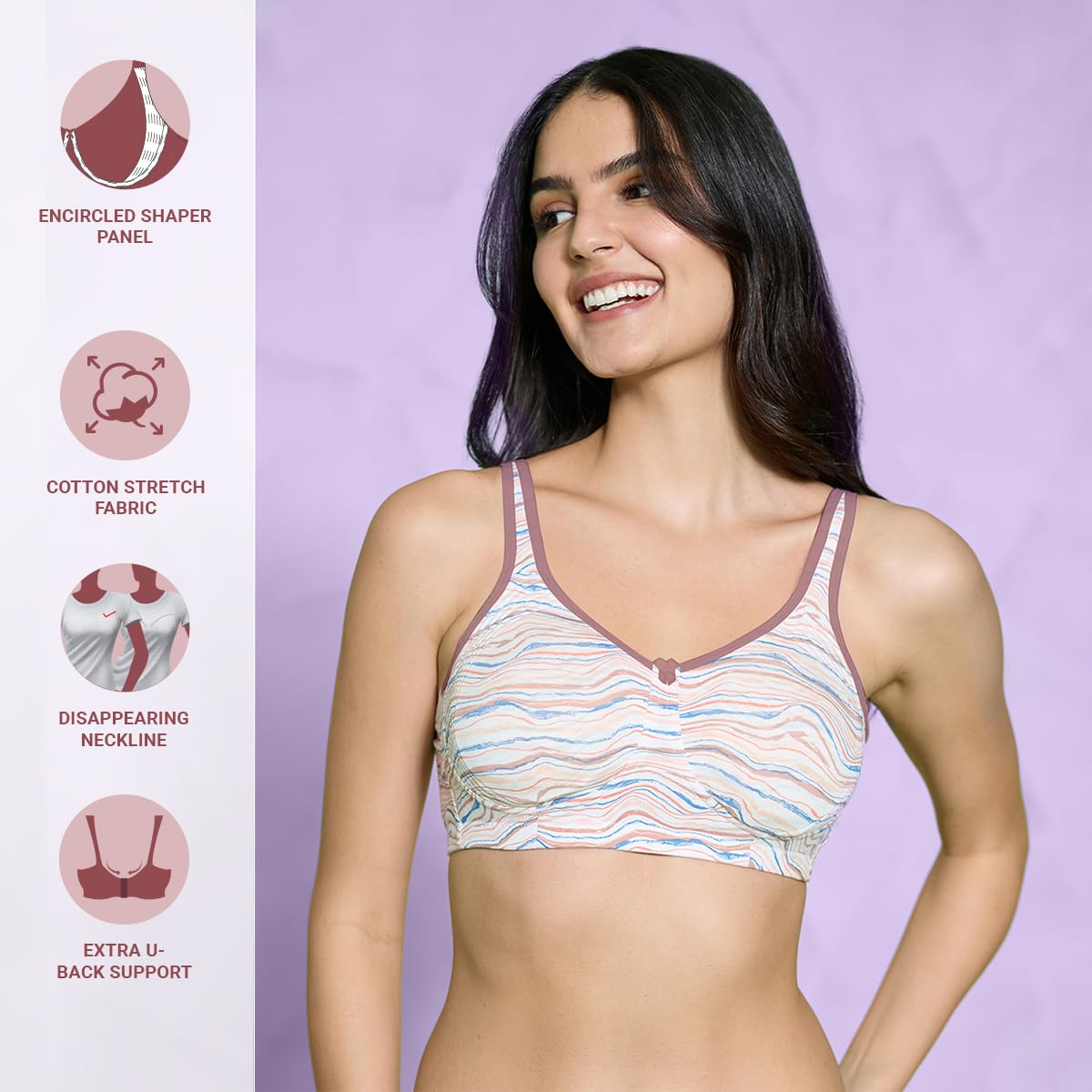 Nykd Double Layer Cotton Printed Bra With Wide Wings And U-Back For All-Day Comfort And Support | Stitched Cups And Stylish Prin