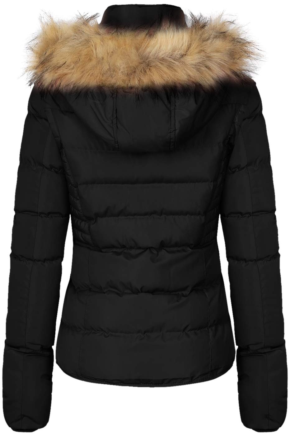 BodiLove Women's Fur Hooded Utility Jacket with Zipper and Fannel Lining Black M