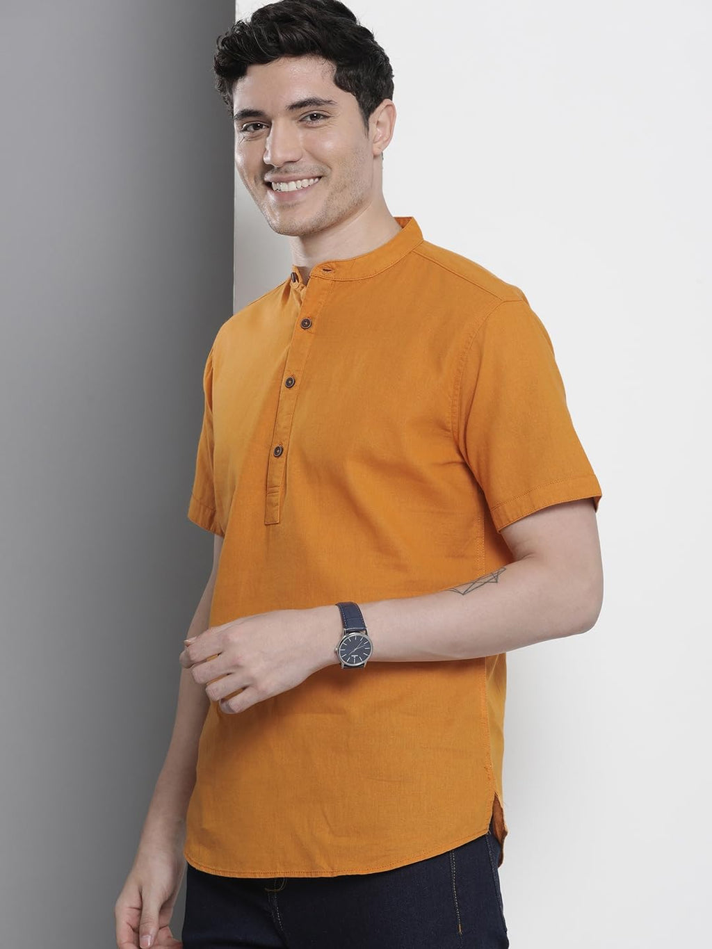 The Indian Garage Co Men'S Slim Fit Kurta (0323-Shkuln-01-01_Orange)
