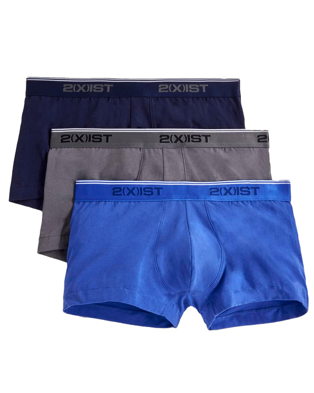 2(X)IST Men's Cotton Stretch No Show Trunk 3-Pack, Eclipse/Lead/Dazzling Blue, Medium