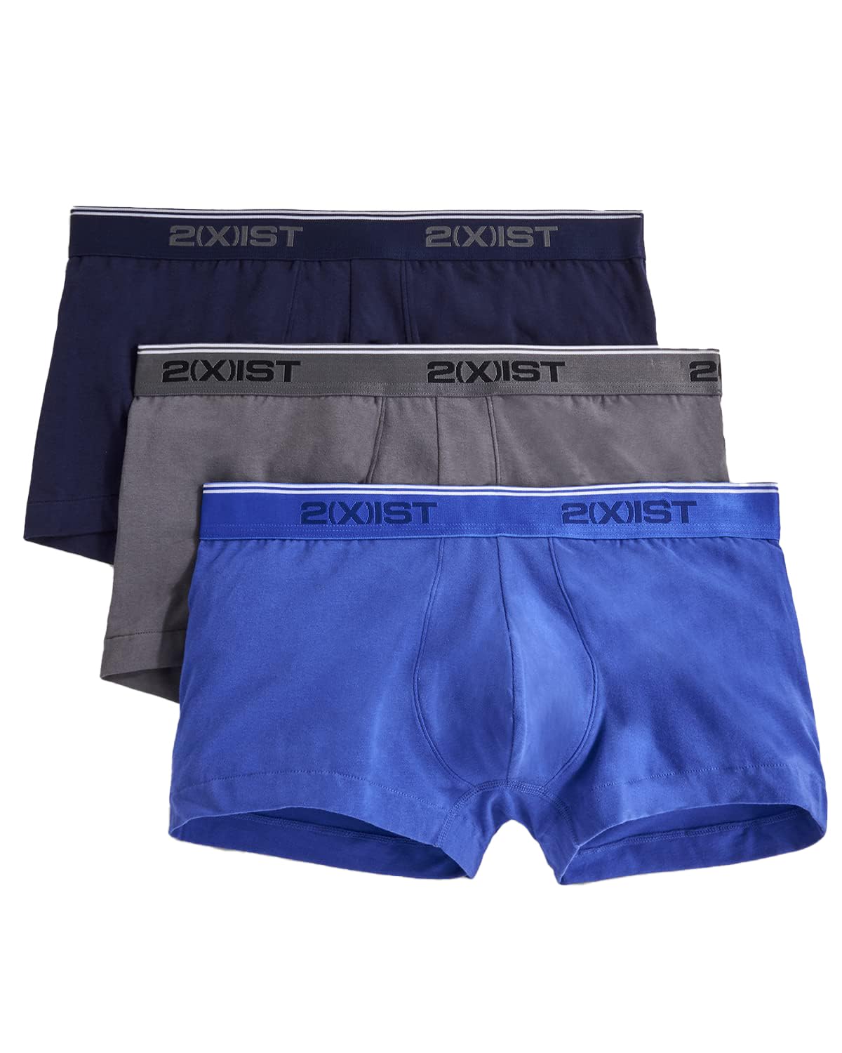 2(X)IST Men's Cotton Stretch No Show Trunk 3-Pack, Eclipse/Lead/Dazzling Blue, Medium
