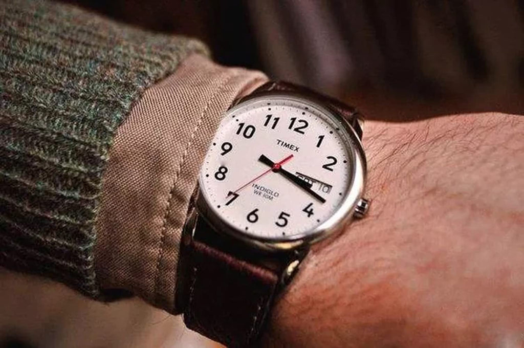 Timex Men's Easy Reader 35mm Day-Date Watch - Silver-Tone Case White Dial with Dark Brown Leather Strap