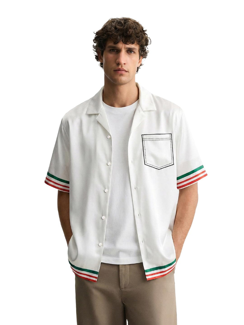 The Indian Garage Co Mens Relaxed Fit Border Print Cuban Collar Half Sleeves Resort Sweater