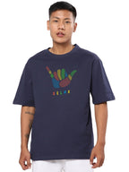 Bewakoof Mens Blue Hang Loose Graphic Printed Oversized Half Sleeve T-Shirt