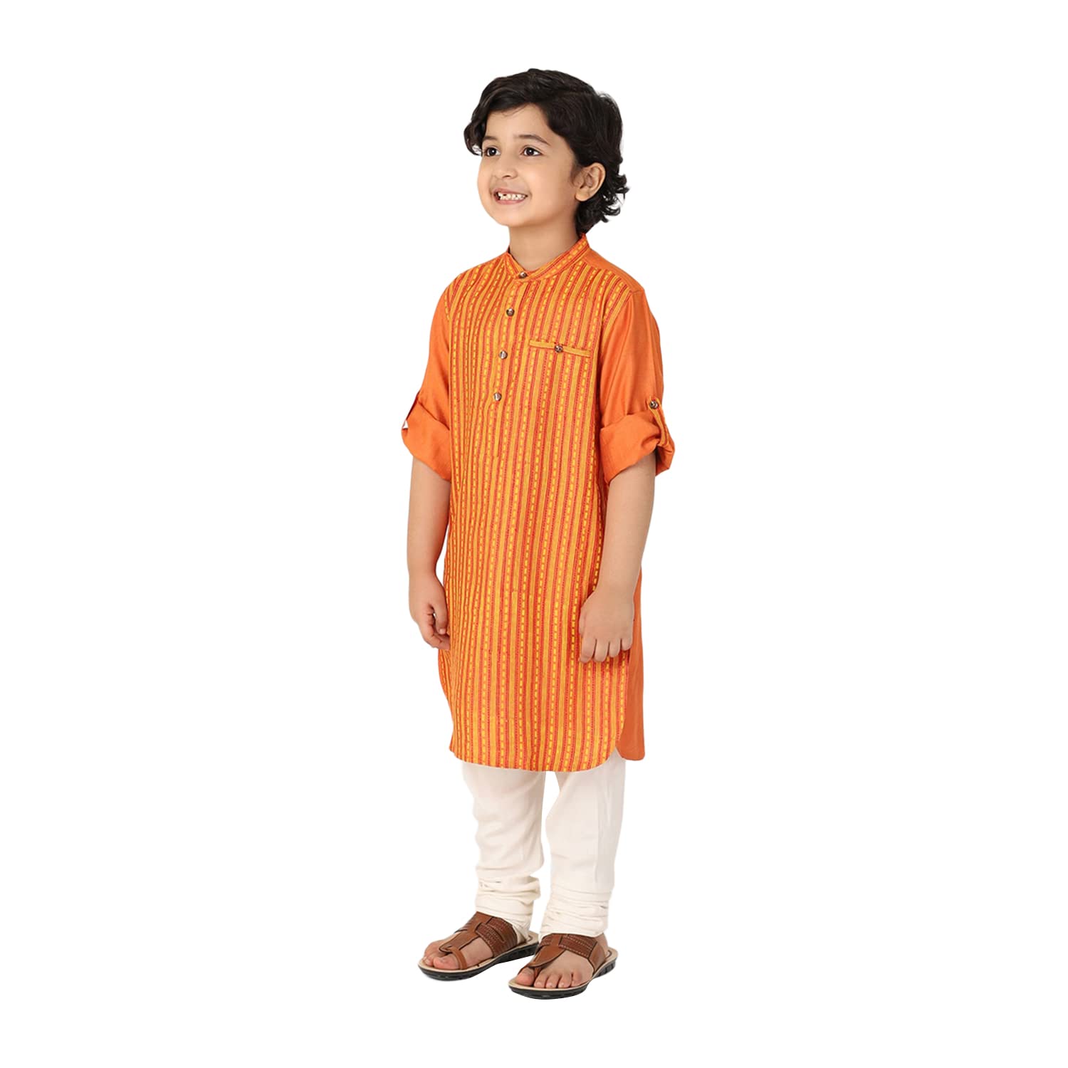 Fabindia Viscose Tussar Printed Long Kurta (Yellow-3-4 Year-10654886)