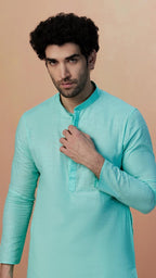 Manyavar Mens Green Cotton Solid Kurta Pyjama Set