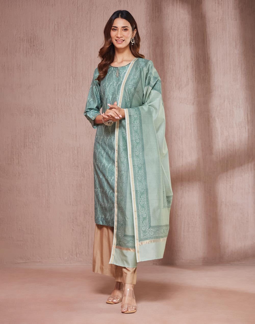 Fabindia Women'S Cotton Silk Printed Regular Kurta Set