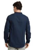 Turtle Men Slim Fit Solid Cotton Linen Blue Casual Shirt