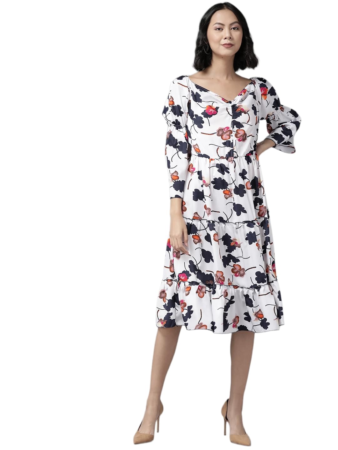 Aarika Womens Cotton Blend Skater Knee-Length Dress (SP-MD-W-2728_White