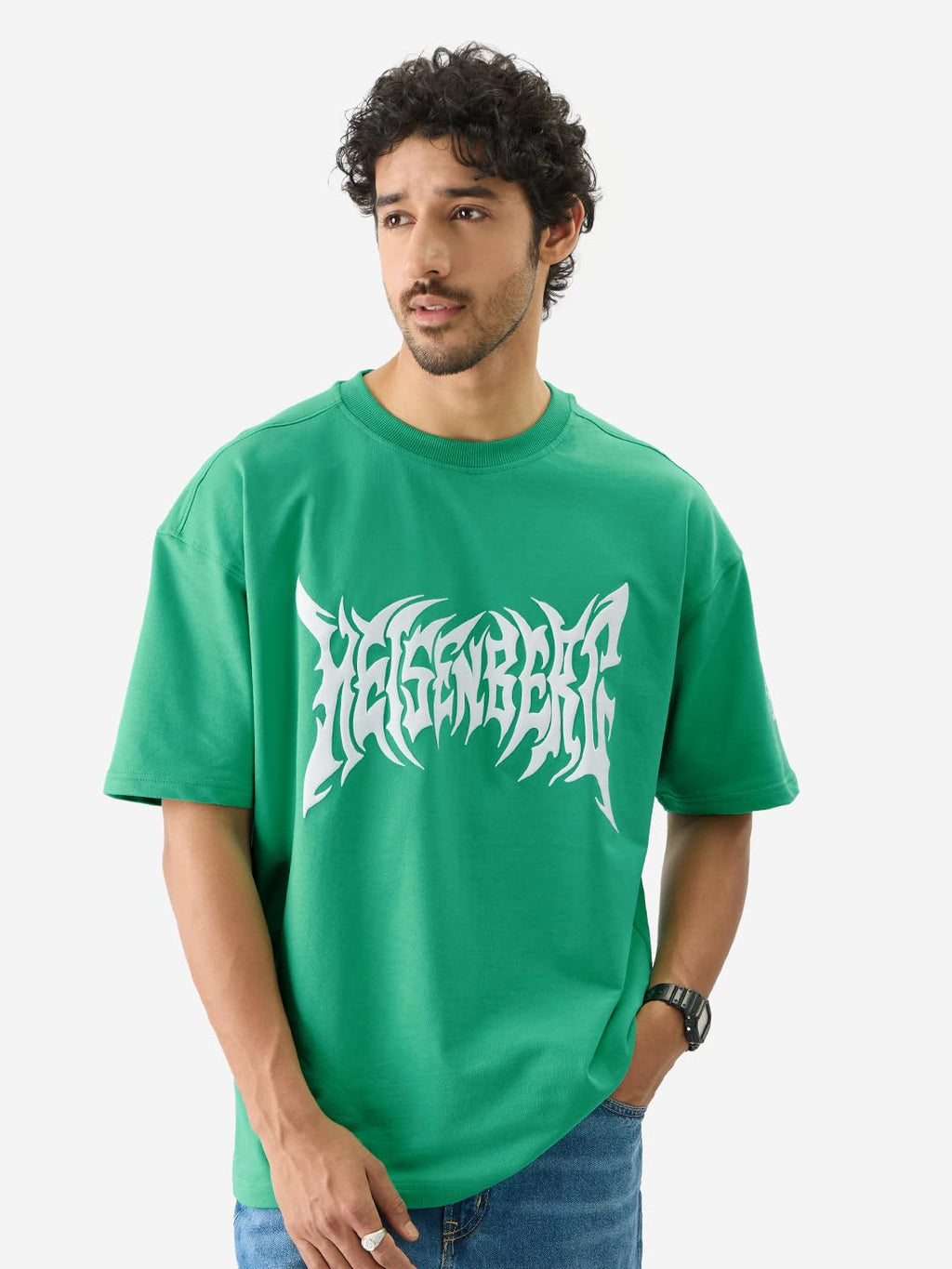The Souled Store Official Breaking Bad Heisenberg Green Graphic Printed Cotton Oversized T-Shirts for Men and Boys - Iconic Shor