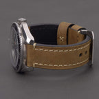 EACHE Mens Watch Band, 24mm Crazy Horse Genuine Leather Vintage Watch Bracelet Strap, Tan-Silver Hardware