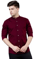 Rebelify MenS Cotton Blend Maroon Regular Fit And Button Down Long Sleeve Mandarian Neck Chinese Collard S To Xl Size Shirt. (P