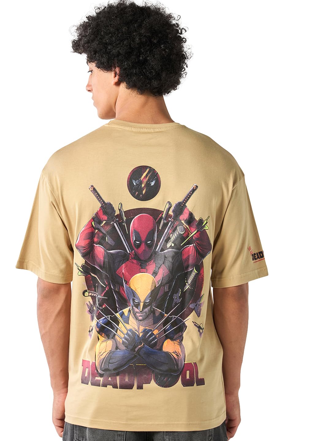Bewakoof Supima 1.0 Official Marvel Merchandise Deadpool Mens Graphic Print Oversized Fit Half Sleeve Round Neck Supima Cotton 