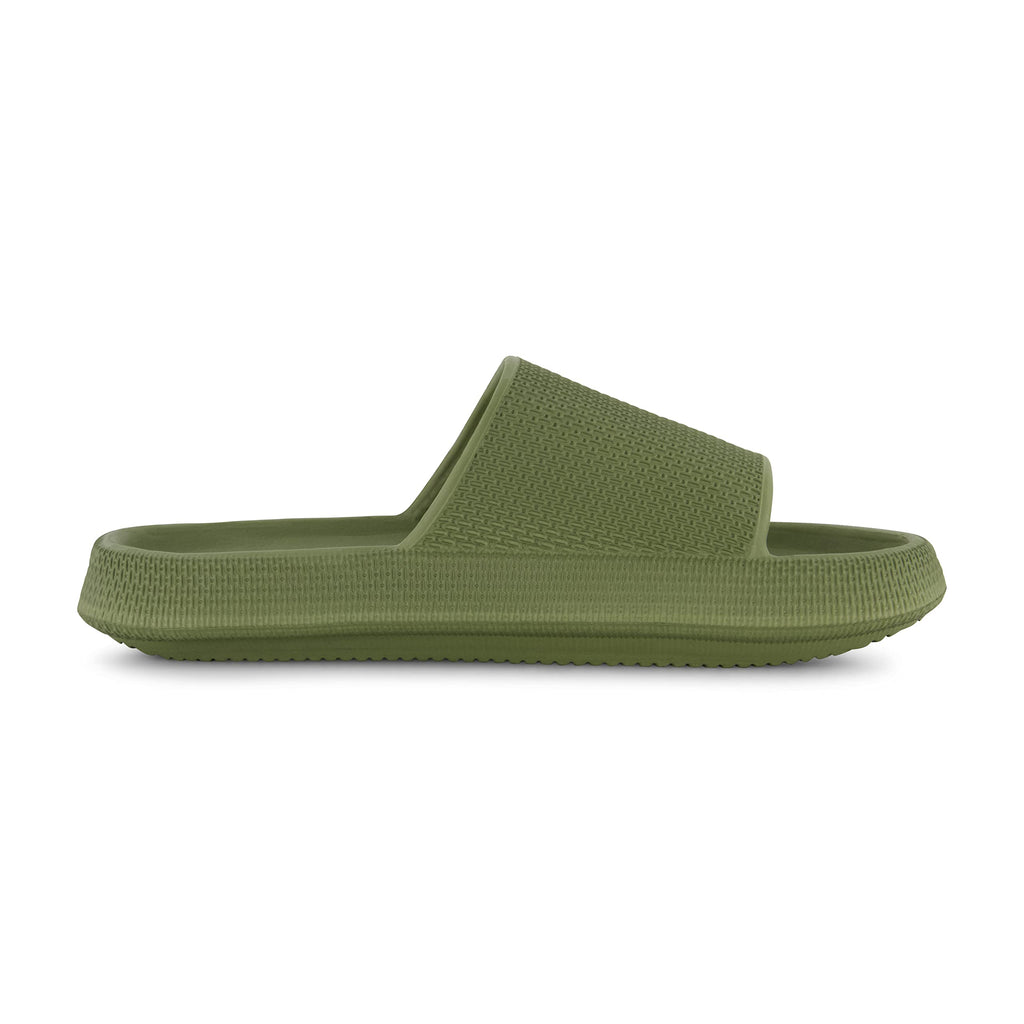 CUSHIONAIRE Men's Feather pool slide with +Comfort, Green 11