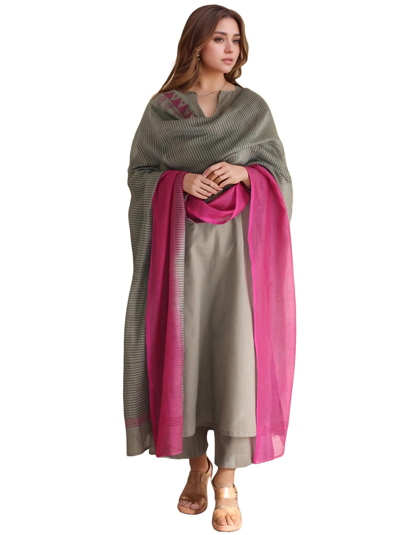 ANNI DESIGNER Women s Kurta with Trousers and Dupatta, grey, 44