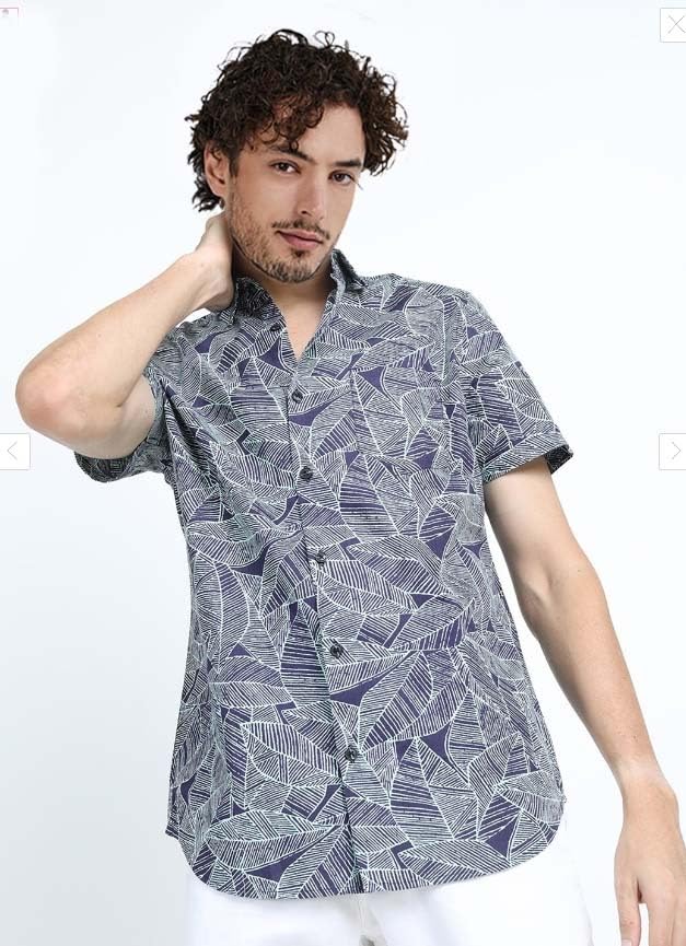 LookMark Mens Cotton Blend Navy Color Stitched Printed Half Sleeve Shirt(Shirt 59-XL)