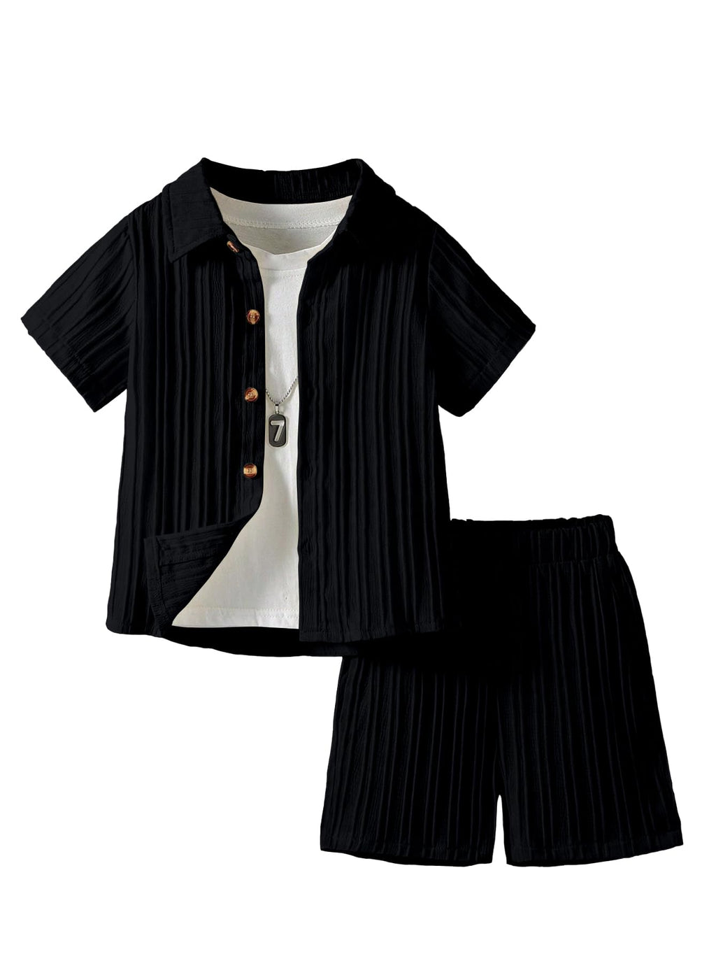AVANOVA Boys Black 2-Piece Outfit Set  Short Sleeve Button Front Shirt with Matching Shorts, Summer Casual Clothing for Kids, Li