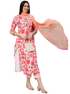 ANNI DESIGNER Womens Cotton Blend Printed Straight Kurta with Pant & Dupatta (Water-Peach_S_Peach_Small)