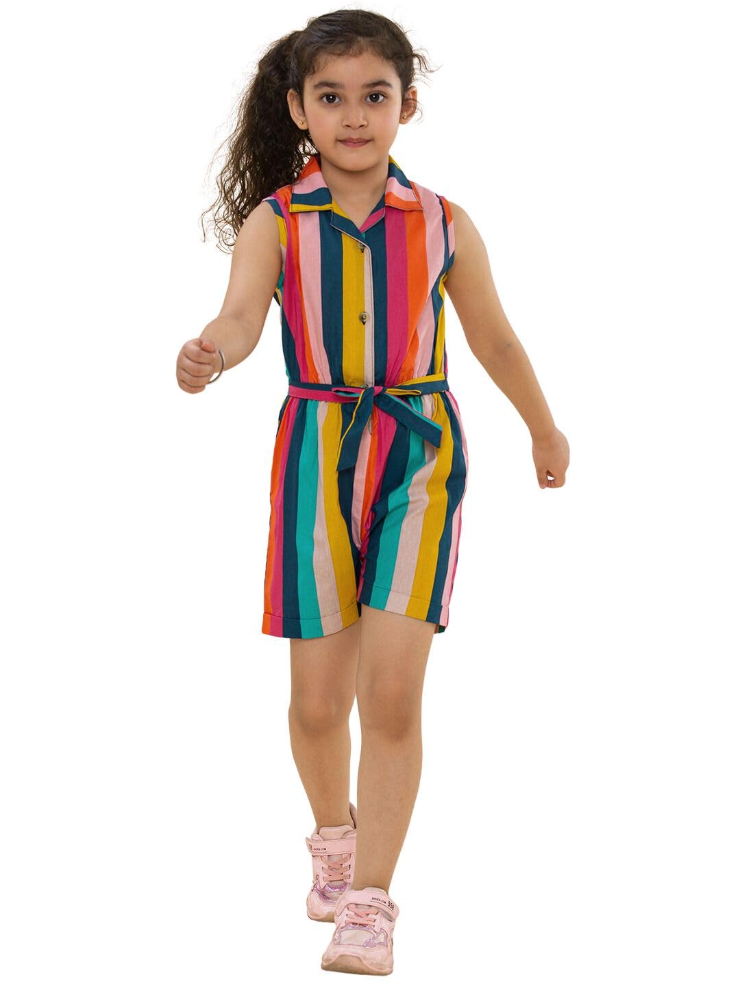 A.T.U.N. (ALL THINGS UBER NICE) Girls Striped Cotton Waist Tie-Ups Sleeveless Jumpsuit