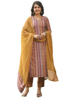 ANNI DESIGNER Ladies Rayon Blend Straight Print Kurta with Trousers and Dupatta, multi-coloured, S