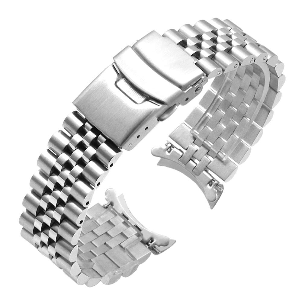 Juntan Stainless Steel Curved Ends Tapered 20mm 22mm Metal Watch Band Flexible Watch Strap Replacement Bracelet Deployment Doubl