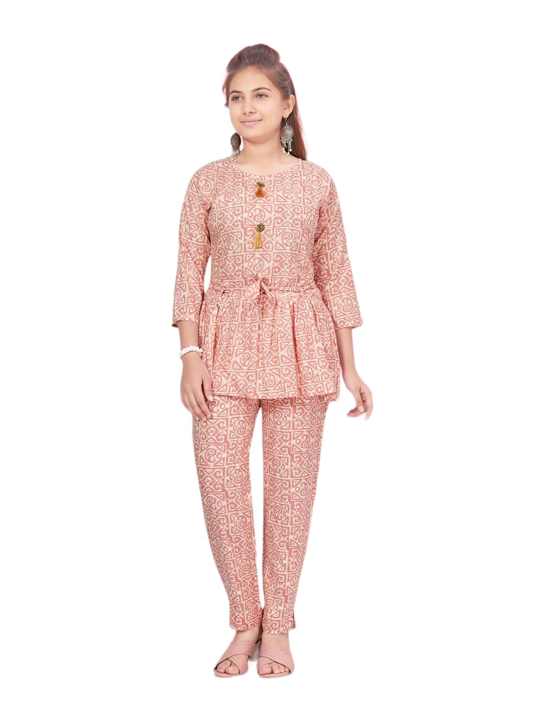 Aarika Girls Peach Colour Printed Cotton Co-Ord Set (Kp-K-744-Peach-40)