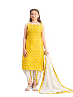 Aarika Girls Ethnic Wear Yellow-Cream Colour Printed Silk Dhoti Kurta Set-8-15 Years (Dh-Tr-K-941)