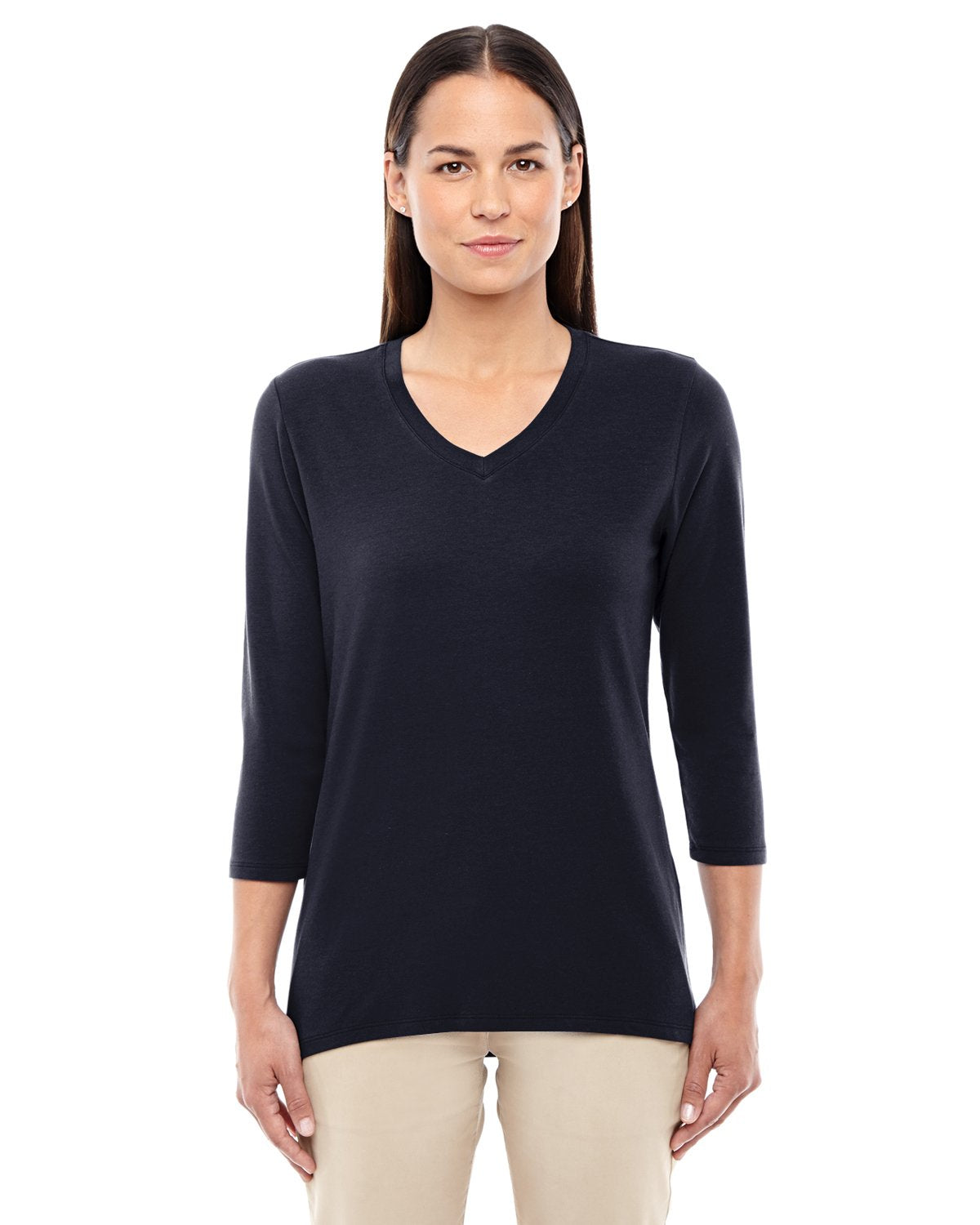 Ladies Perfect FitBracelet-Length V-Neck Top - WHITE - XS(D0102H76K5X)
