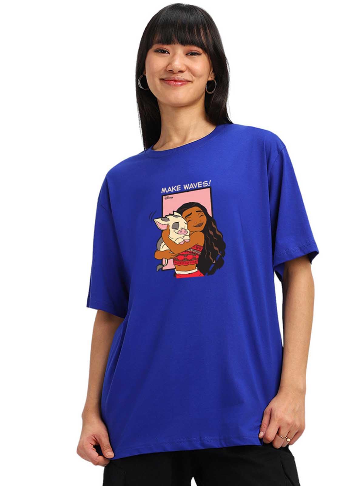 Juneberry 100% Pure Cotton Oversized Baggy Fit Official Disney Merchandise Cool & Goofy Graphic Printed T-Shirt For Women (Os_Ds