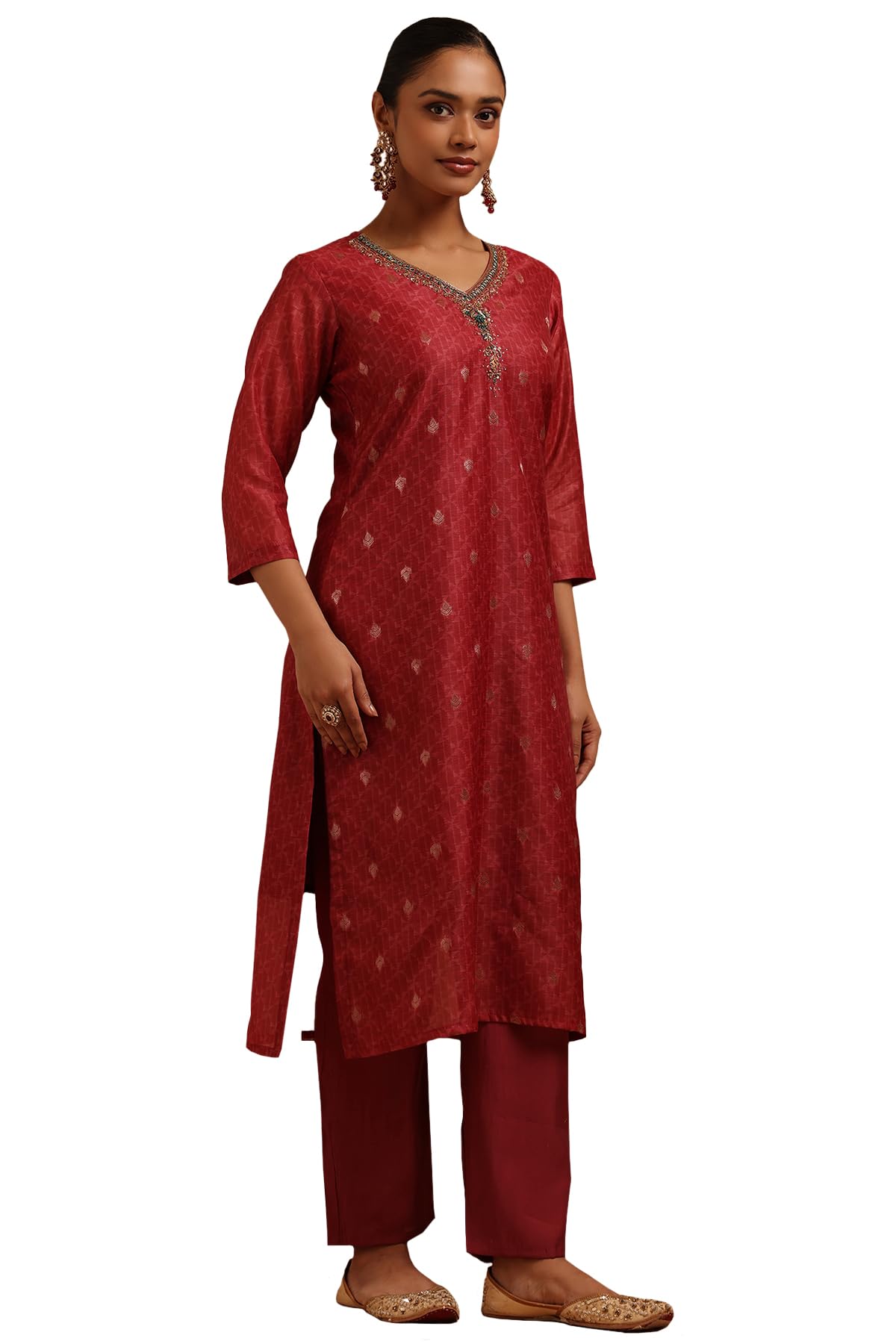 Soch Women Chanderi Embroidered Kurta Set with Mirror Work