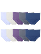 Fruit of the Loom Women's Fit Size Assorted Seamless Brief Underwear, 10 Pack, Brief-10 Pack-Blue/Purple/Grey, 12 Plus