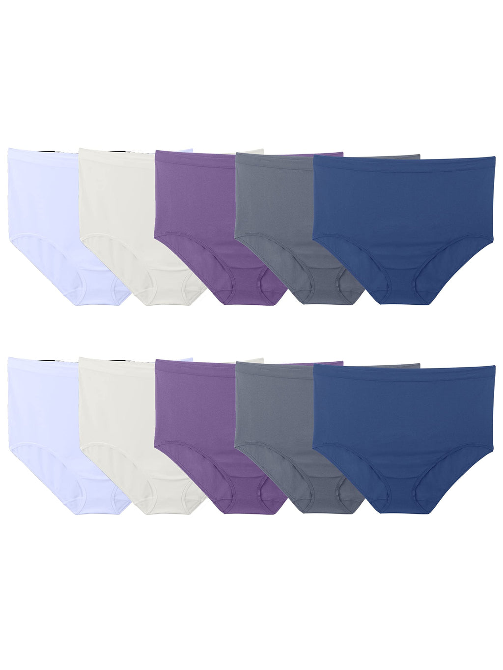 Fruit of the Loom Women's Fit Size Assorted Seamless Brief Underwear, 10 Pack, Brief-10 Pack-Blue/Purple/Grey, 11 Plus
