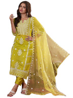 ANNI DESIGNER Womens Rayon Blend Straight Embroidered Kurta with Pant & Dupatta (Carlton LEMON-VKS07_S_Lemon_Small)