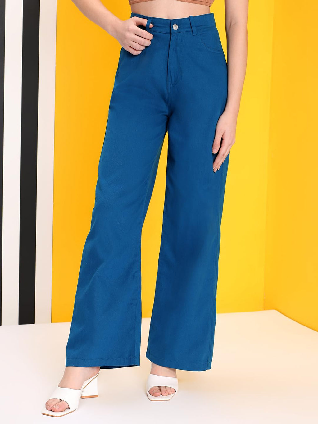 Kotty WomenS Relaxed Fit Soft Cotton Blend High-Waist Wide-Leg Jeans(Blue,30)