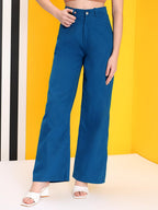 Kotty WomenS Relaxed Fit Soft Cotton Blend High-Waist Wide-Leg Jeans(Blue,30)
