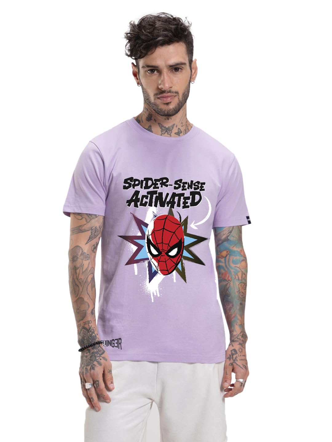 Bewakoof Official Marvel Merchandise Spider-Man Mens Graphic Print Regular Fit Half Sleeve Round Neck Cotton Jersey T-Shirt_637