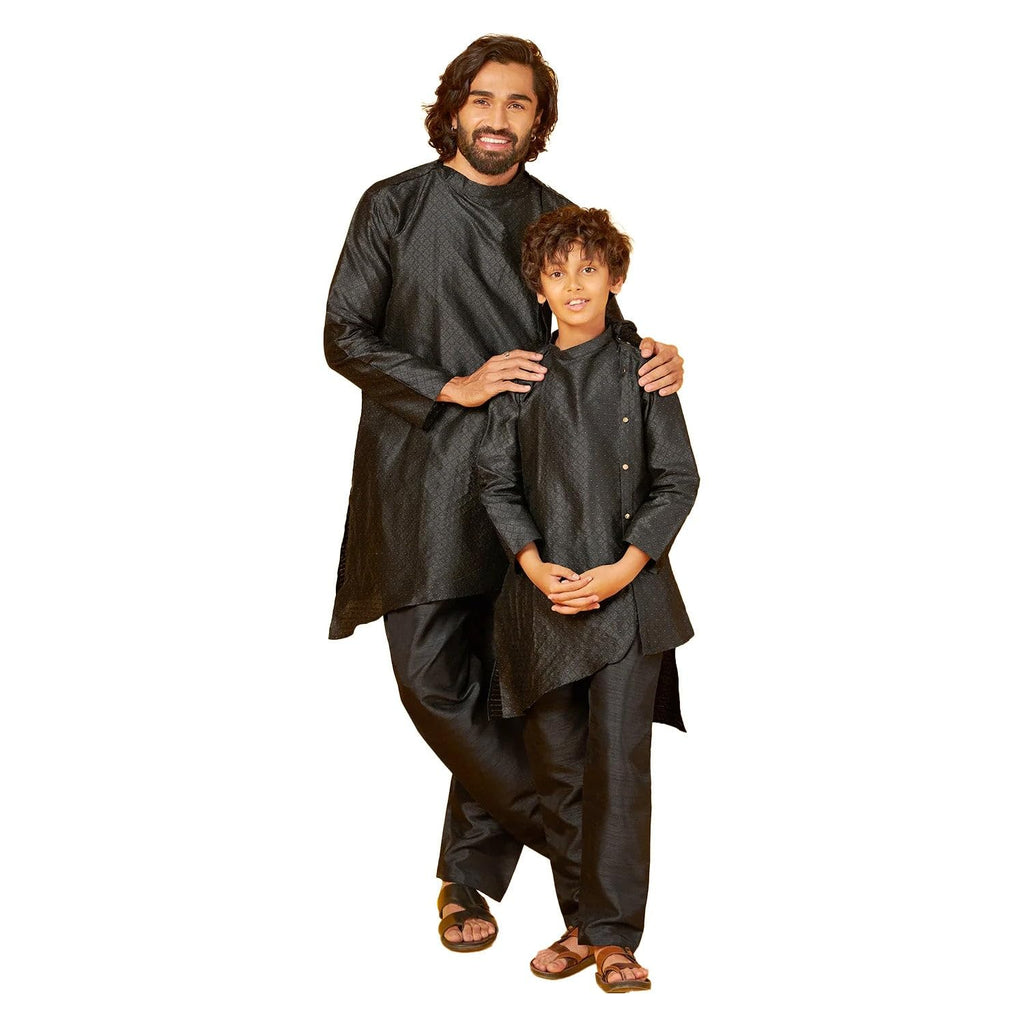 Bon Organik Black Silk Kurta With Pajama Set For Men