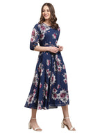 Preneum WomenS Maxi Fit & Flare Latest Style Print Georgette Regular Sleeves Casual Summer Maxi | Festival & Occasion, Light Bl