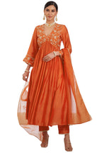 ANNI DESIGNER Womens Rayon Blend Anarkali Embroidered Kurta with Pant & Dupatta (KANAKAM Orange_L_Orange_Large)