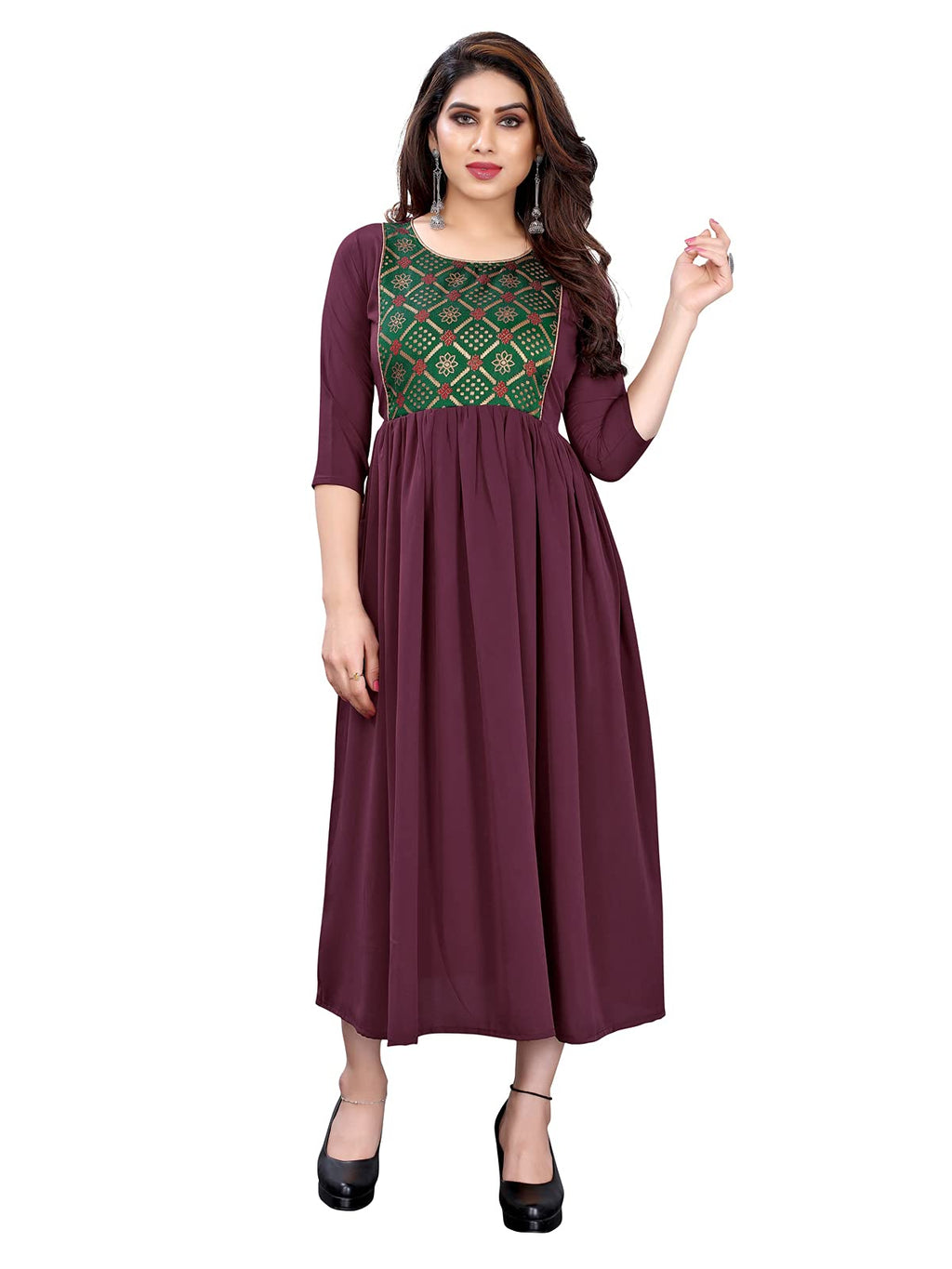 Sanisa Women'S Crepe Regular Fit Anarkali Kurta (369Kn122-S_Wine_S)