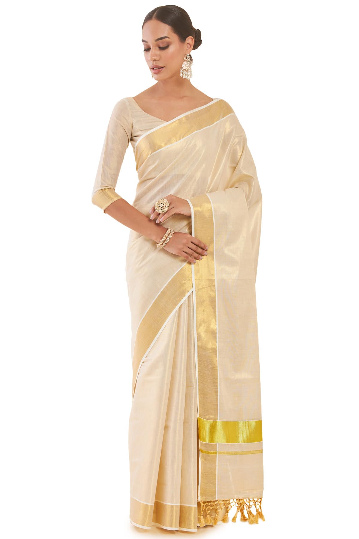 Soch Women Tissue Kasavu Saree with Zari Pallu and Borders