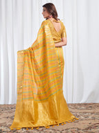 Satrani Womens Cotton Silk Woven Stripe & Jacquard Saree with Unstitched Blouse Piece
