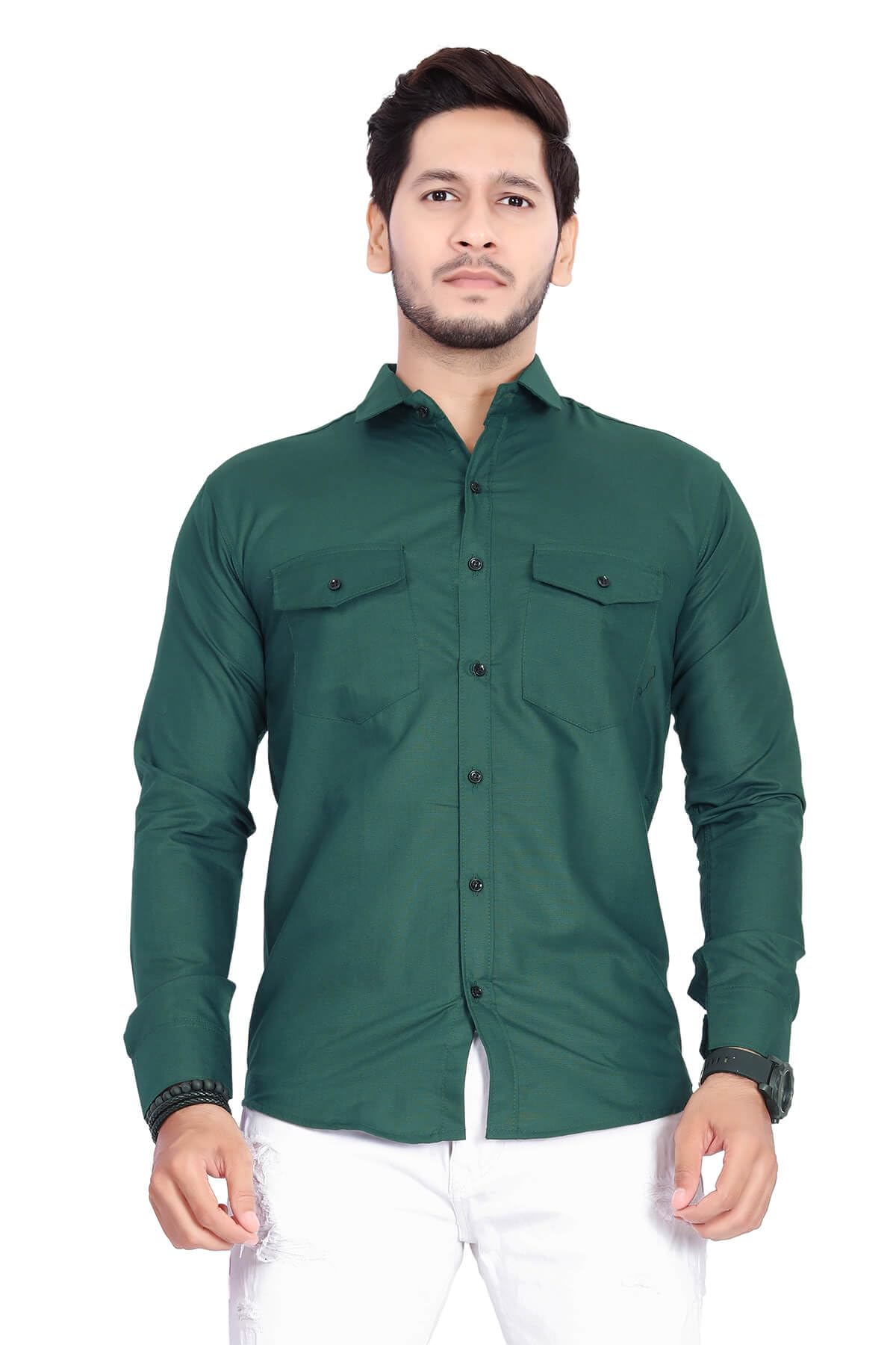 Rebelify MenS Cotton Shirt With Pockets Full Sleeves Spread Collar Solid Pattern Botton Down Closure Regular Fit And Standard L