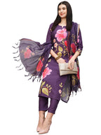 ANNI DESIGNER Womens Cotton Blend Straight Printed Kurta with Pant & Dupatta (Kalai Violet_L_Purple_Large)