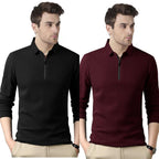 Noble Monk MenS Polo Neck Full Sleeves Solid T-Shirt