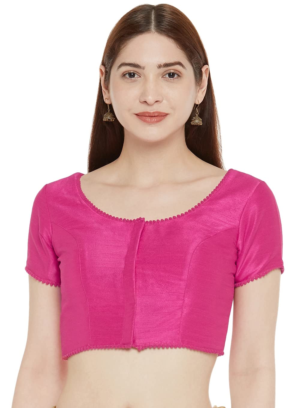 Studio Shringaar WomenS Readymade Polyester Padded Saree Blouse With Short Sleeves.(Pink, 38) 38