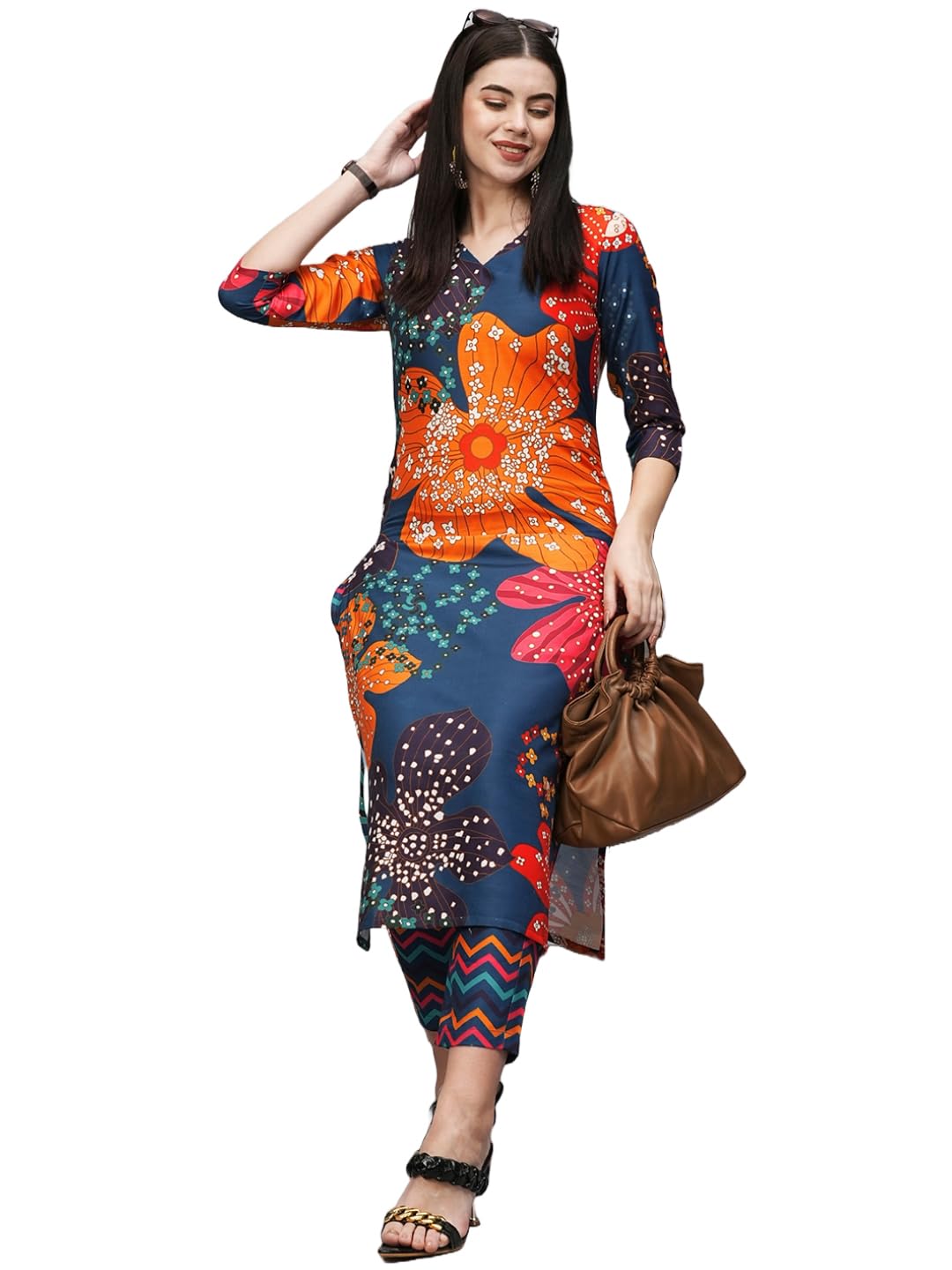 ANNI DESIGNER Womens Cotton Blend Straight Printed Kurta with Pant (Wahida Blue_XXL_Blue_XX-Large)